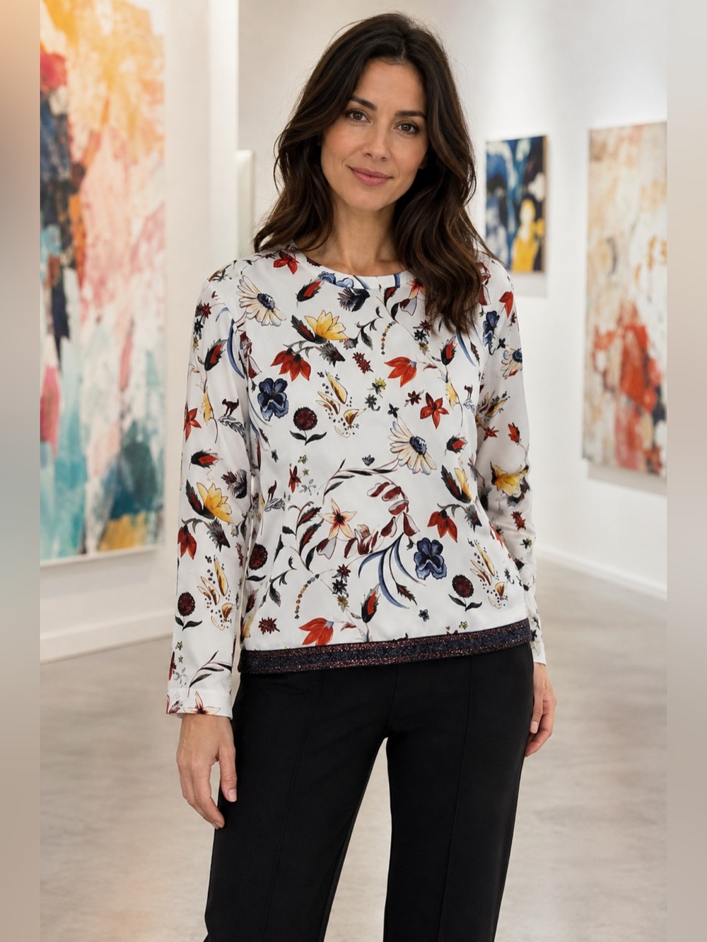 Margittes Artistic Floral Blouse long sleeve top size M